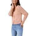 thumbnail image 4 of INSPIRE CHIC Women's Long Sleeve Button Down Knit Sweater Hollow Out V Neck Cropped Cardigans L Peach Pink, 4 of 6