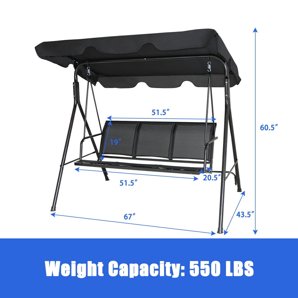 Gymax Outdoor Porch Swing Canopy Patio Swing Chair 3 Person Canopy Hammock Sansujyuku sansujyuku.com