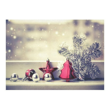 

MYPOP Vintage Merry Christmas Cotton Linen Tablecloth Set 60x84 Inches - Winter Snow Snowflake Desk Table Cloth Cover for Holiday Party Decoration