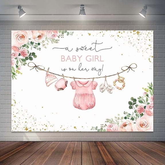 Sweet Baby Girl Baby Shower Backdrop Baby Clothes Baby Shower Photography Background Pink Floral Girl Baby Shower Party Cake Table Decorations Banner Photo Booth Props