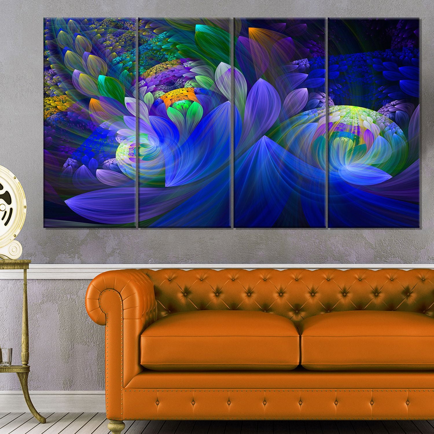 Design Art Blue Fractal Flower Bouquet Floral Large Abstract Canvas Art Print