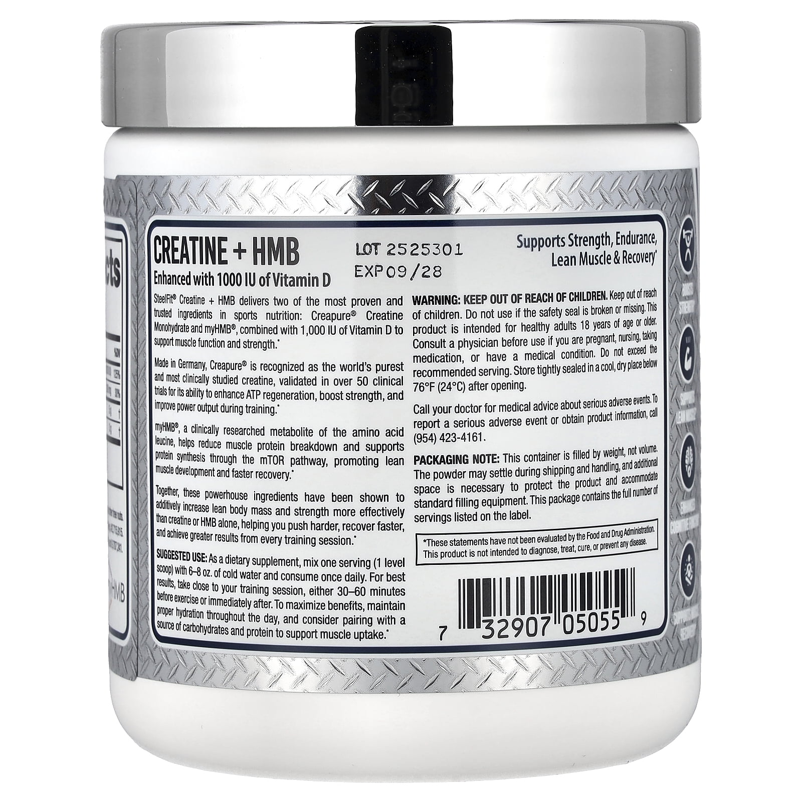 SteelFit Creatine + HMB, Unflavored, 8.5 oz (240 g)