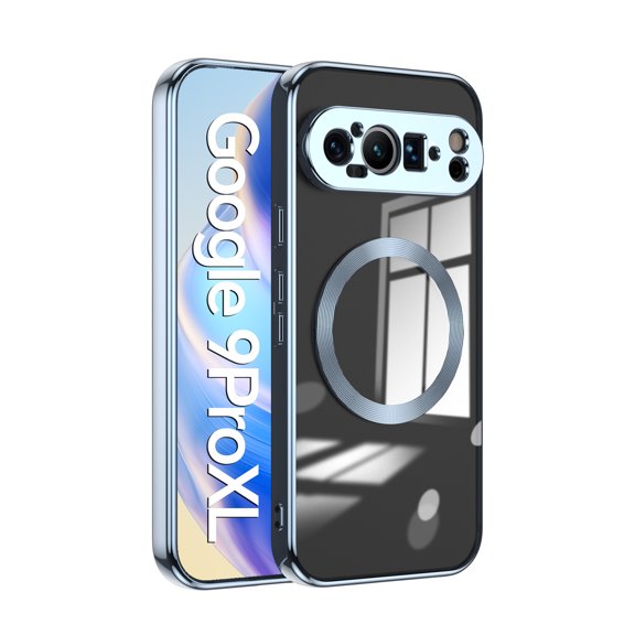 Nalacover Magnetic Clear Case for Google Pixel 9 Pro XL, Silicone Shockproof Anti-Scratches Non-Yellowing Cover Compatible with MagSafe Wireless Charging for Google Pixel 9 Pro XL, Blue