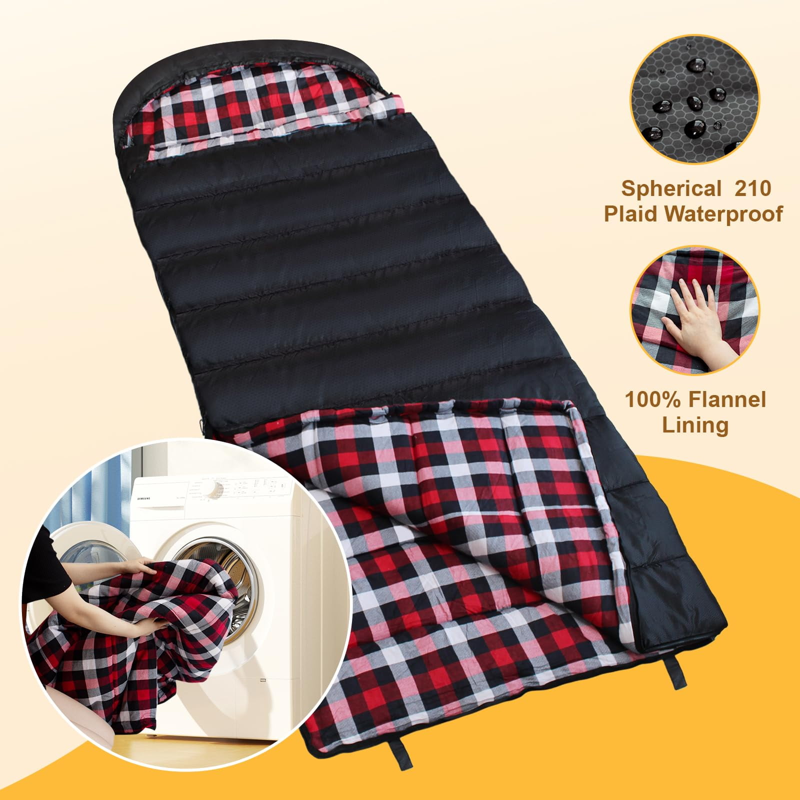 Flannel Sleeping Bag Cotton 0 Degree Cold Weather for Adults XXL Sleeping Bag 4 Season Big and Tall with Pillow Compression Sack (Right Zipper)