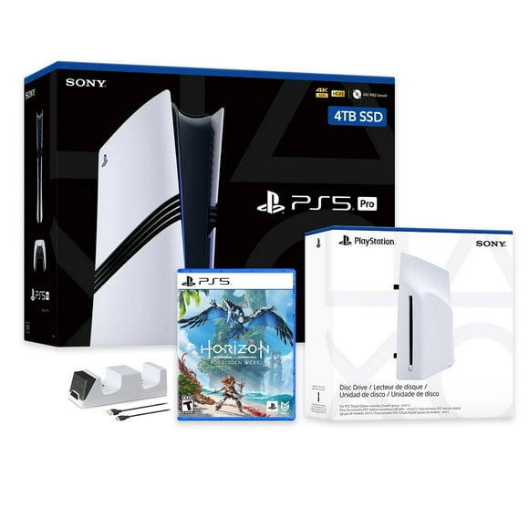 PlayStation 5 Pro Console SSD 4 To avec Lecteur de Disque, Manette Sans Fil et Chargeur, Horizon Forbidden West - CFI-7019 PS5 Pro