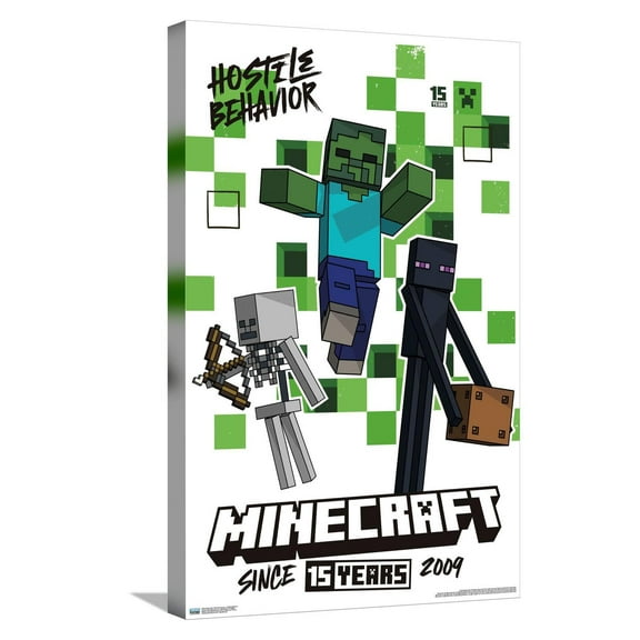 Minecraft: 15th Anniversary - Hostile Behavior Canvas Wall Poster, 14.725" x 22.375"