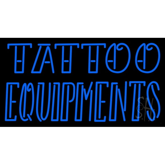 Double Stroke Tattoo Equipments LED Neon Sign 13" Tall x 24" Wide - inches Black Square Cut Acrylic Backing, with Dimmer - Premium built indoor Sign for Storefront, Store interior, Workshop, Studio.