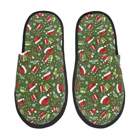 Balery Christmas Hat sock Slient Indoor Furry Fleece Comfort House Shoes Soft Non-Slip Home Shoes Cotton slippers House Slippers-- Large