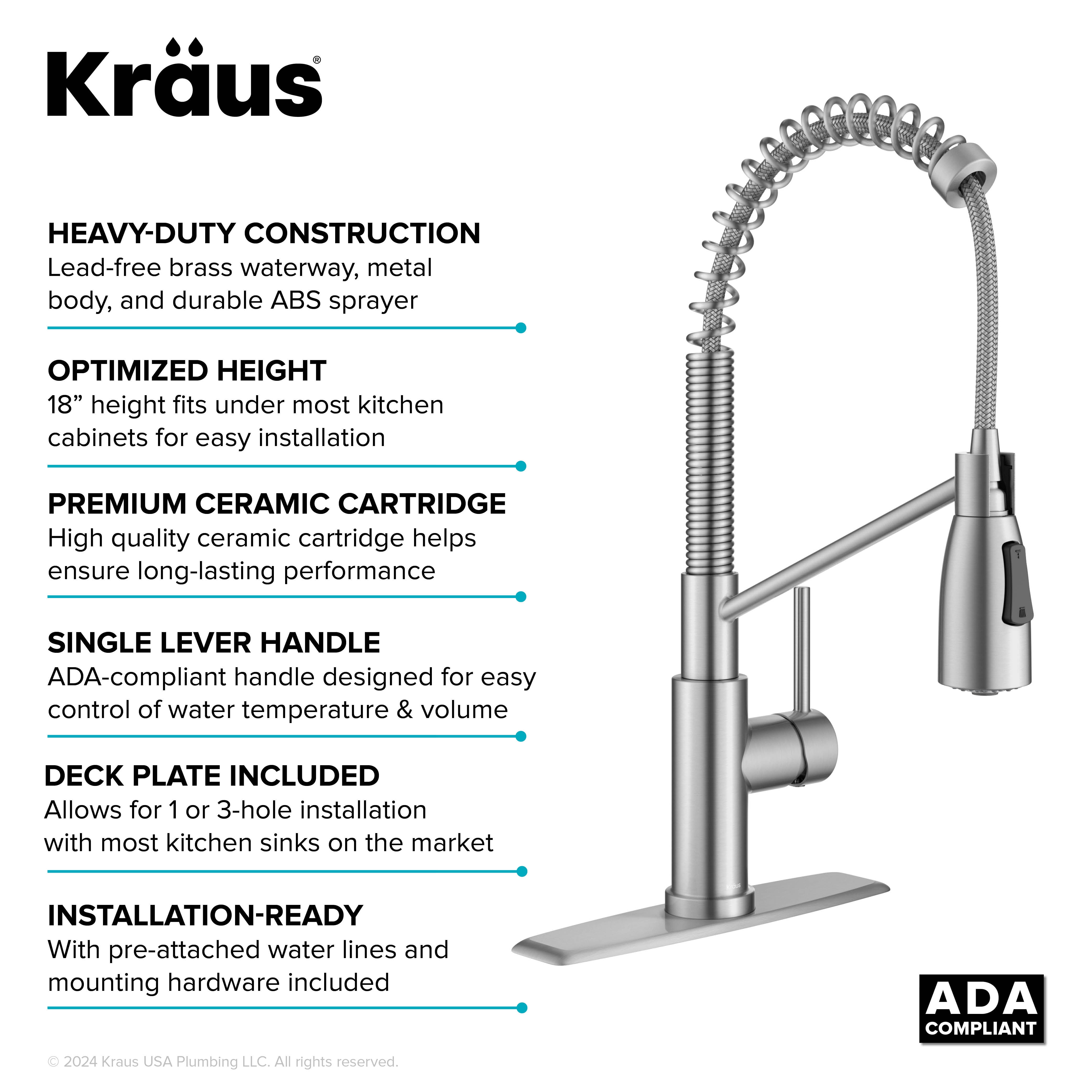 KRAUS Commercial Style Single Handle Pull-Down Kitchen Faucet in Spot-Free Stainless Steel