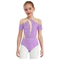thumbnail image 1 of vastwit Combinaison de Danse Ballet à Manches Courtes avec Strass pour Filles, Violet Clair 10, 1 of 6
