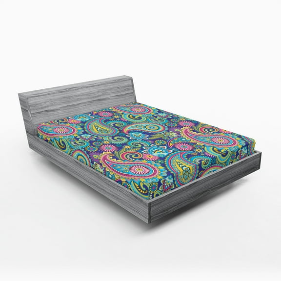 Ambesonne Paisley Fitted Sheet 2 Pcs Set, Bohem Colorful, California King, Multicolor