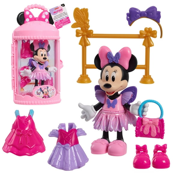 Disney Junior Minnie Mouse Fabulous Fashion Ballerina Doll, 13-piece Doll and Accessories Set, Kids Toys for Ages 3 up