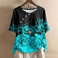 thumbnail image 2 of Jewelreauty Womens Casual Short Sleeve Shirts Crewneck Floral Graphic Loose Tees Summer Plus Size Tunic Tops (L, Black), 2 of 5
