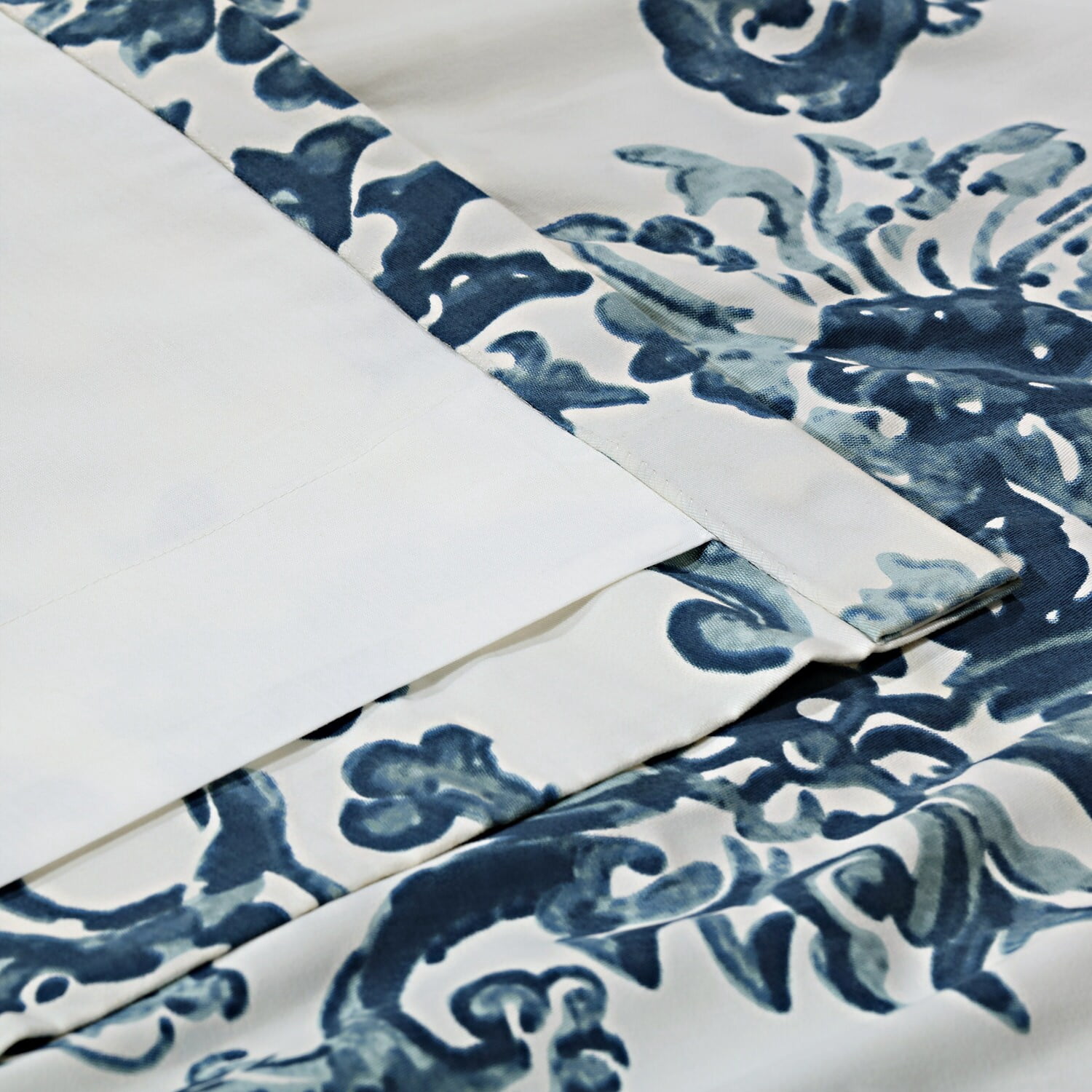 Indonesian Blue Printed Cotton Twill Curtain (1 Panel), Indonesian Blue, 50W X 84L