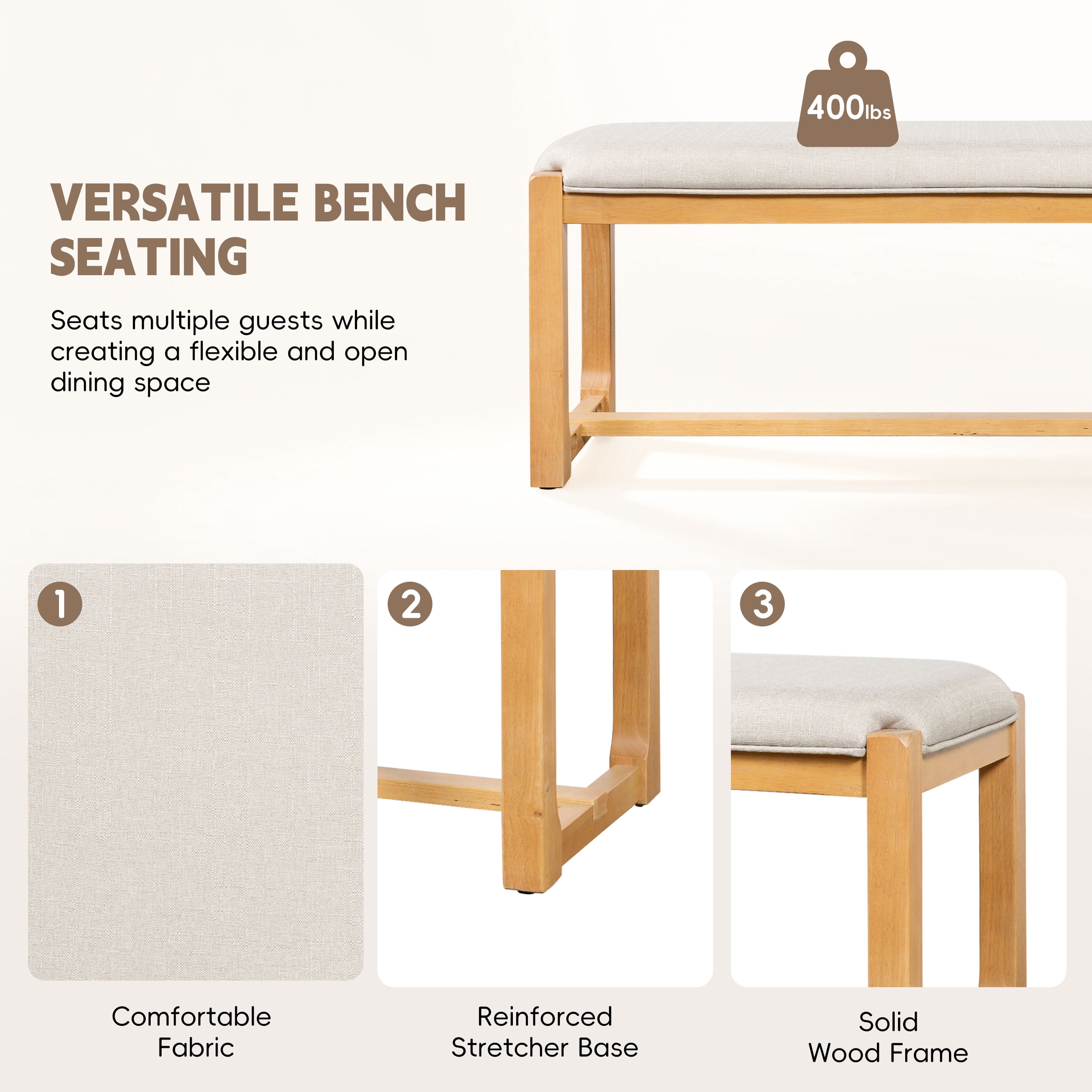 6-Piece Dining Table Set for 6, 60"–84" Extendable Dining Table with 4 Padded Chairs & Bench