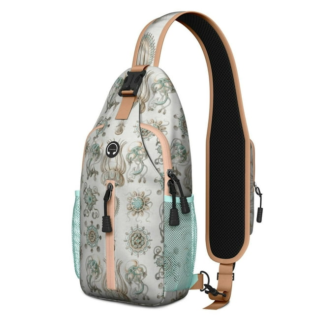 Sac à Dos à Bandoulière Créatures Marines Tropicales avec Imprimé de Plage, Corail et Poissons, Sac de Jour Léger à Porter en Travers, Sangle Ajustable, Multiples Compartiments pour l'Été et l'Extérieur