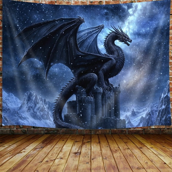 Fantasy Dragon Tapestry, Cool Animal Castle Blue Galaxy Tapestry Wall Hanging for Boys Men Bedroom, Tapestries Poster Blanket College Dorm Home Decor 60X40Inches