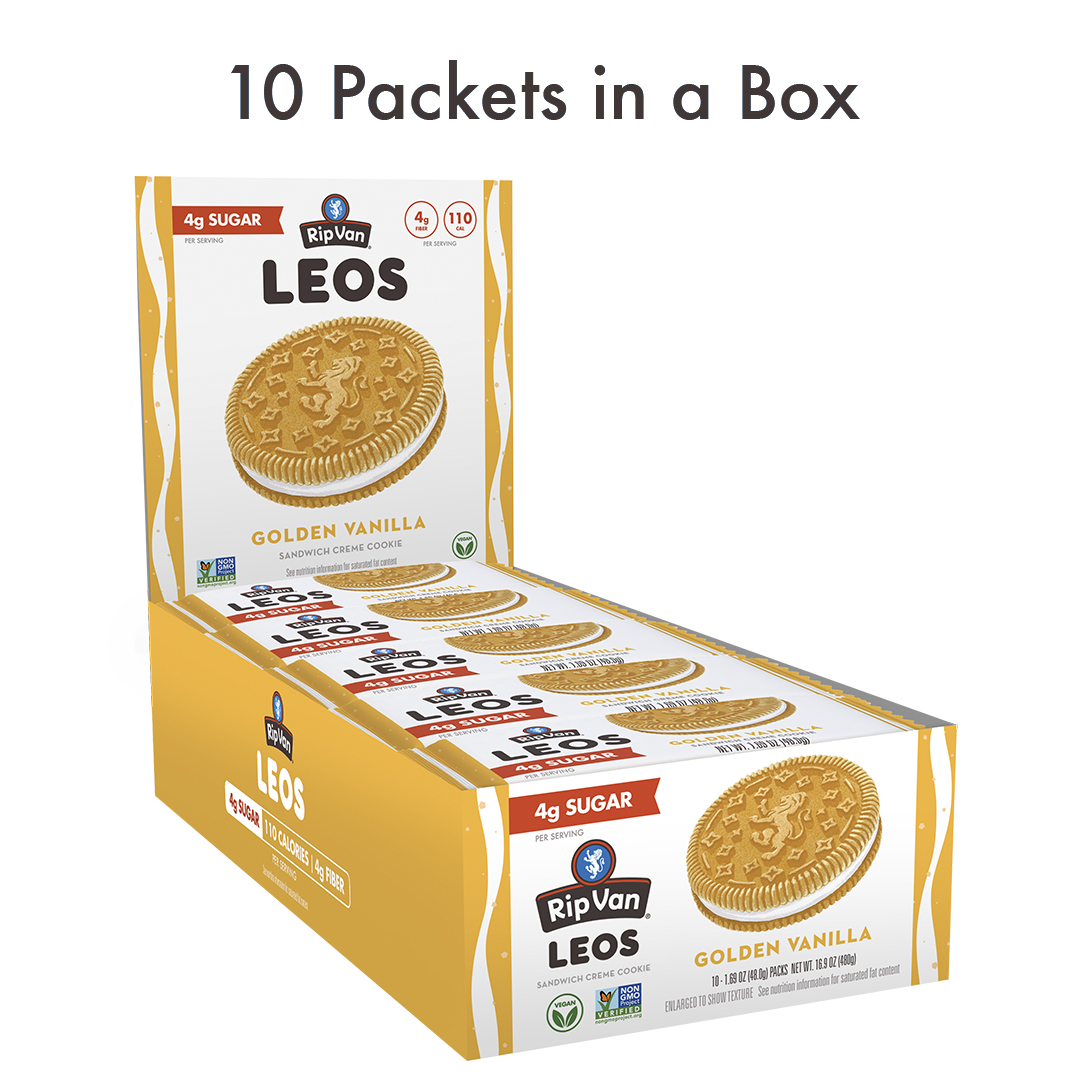 Rip Van Leos Keto Golden Vanilla Sandwich Cookies, Low Carb, 2g Sugar, 10 Packs, (40 Cookies 1.69oz Each)