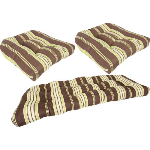 Jordan Manufacturing Stripe Outdoor Tufted 3-Piece Wicker Cushion Set ...