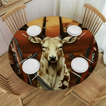 

BCIIG Deer Guns Wild Round Table Cover Stain Resistant Washable Indoor Outdoor Tablecloth Kitchen Dining Wedding Parties Picnic Camping 100% Polyester Fiber 54-58