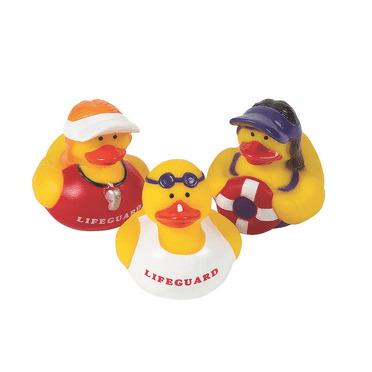 Fun Express Yellow Lifeguard Rubber Ducks, 2" Duckies, Party Favors, 12 Pieces
