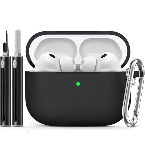 for AirPods Pro 3 Case 2025 with Cleaner Kit,Soft Silicone Protective Cover for AirPods Pro 3rd Generation Cases for Women Men,AirPod Pro 3 Case Accessories with Keychain-Black