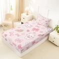 thumbnail image 5 of Erosebridal Bowknot Cat Strawberry Twin Sheet Sets for Girls, Cute Groovy Flower Bedding, 3pcs, 5 of 6