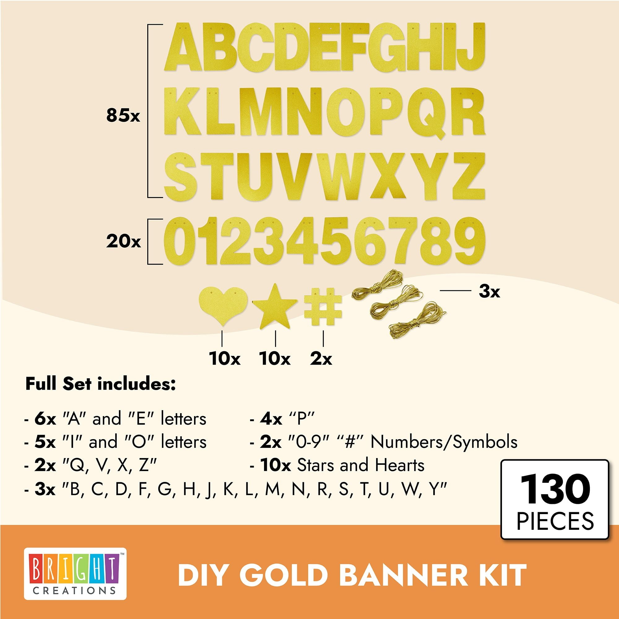  TaoBary 167 Pcs DIY Banner Kit Glitter Customizable Birthday  Banner Glitter Make Your Own Banner Kit 162 Letters Symbols and Numbers 2  String Lights 3 Rope for Birthday Wedding(Gold) : Toys & Games