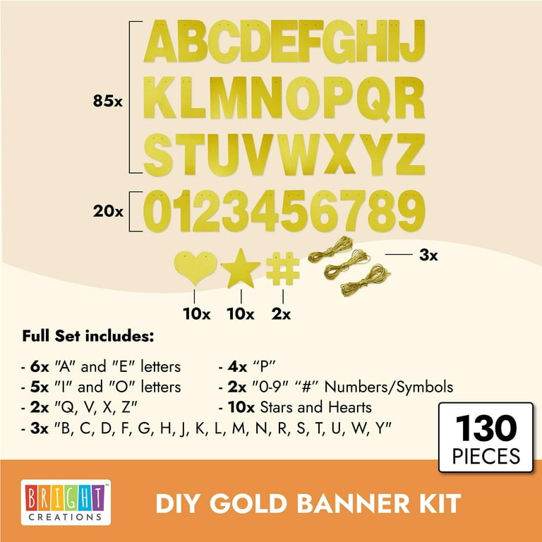 Bright Creations DIY Gold Glitter Customizable Banner Kit with
