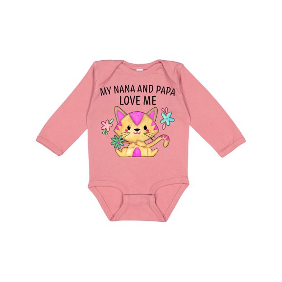 Inktastic My Nana and Papa Love Me with Cute Kitten and Flowers Boys or Girls Long Sleeve Baby Bodysuit