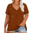 thumbnail image 5 of Sevevn Women's V-neck Center Hollow Fashionable Solid Color Plus Size Short Sleeved T-Shirt Brown XXXXXL, 5 of 6