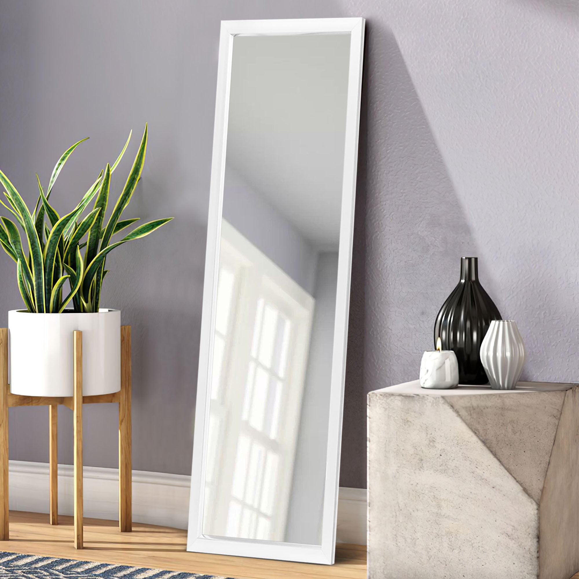 Full Length Mirror Floor Wall Mounted Leaning Hanging Rectangle White 55"x16"