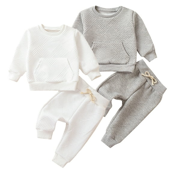 YTDSCS 2PCS Toddler Baby Girls Boys Sweatsuit Set Solid Colour Long Sleeve Pullover Tops Sweatshirt Jogger Pants Set Spring Fall Outfits for 3 Months-4 Years