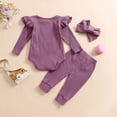 thumbnail image 4 of CAICJ98 Baby Girl Clothes 3Pcs Newborn Fall Winter Knit Ribbed Outfit Long Sleeve Romper Pants Headband Set, Size 12-18 Months, 4 of 7