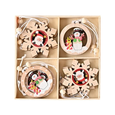 

12Pcs Christmas Tree Ornament Set Wooden Santa Snowman Snowflake Hanging Pendant