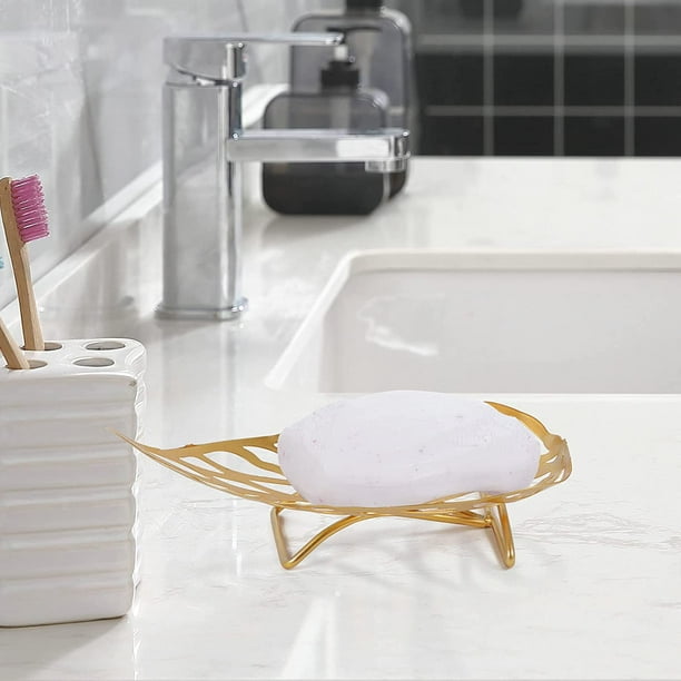 Light Luxury Soap Holder for Bathroom Leaf Shape Self Draining Soap Dish  with Metal Bracket Bathroom