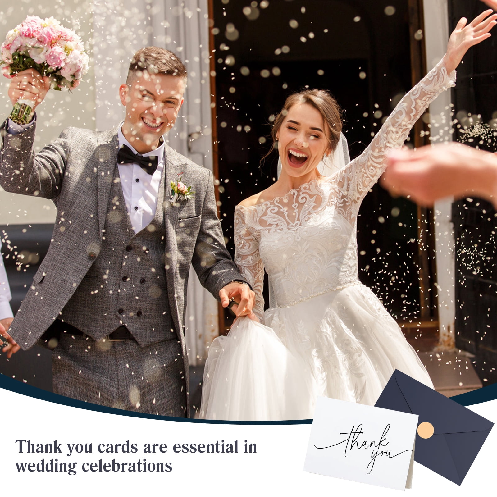 Goefun Thank You Paper Greeting Cards, Navy Blue, 144 Pieces