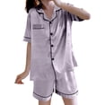 thumbnail image 3 of Bovxnpu Women's Pajamas Set 2 Piece Loungewear Set Summer Pajama Short Sleeve Shorts 2 Piece Collared Loungewear Set Sleepwear, 3 of 6