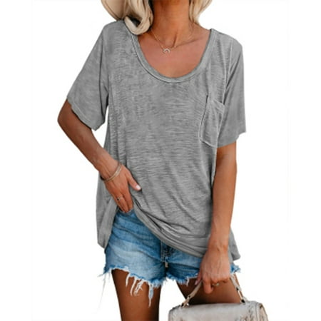 

Women s Corset T-shirt Short Sleeve Round Neck Shirt Summer Top With Pocket