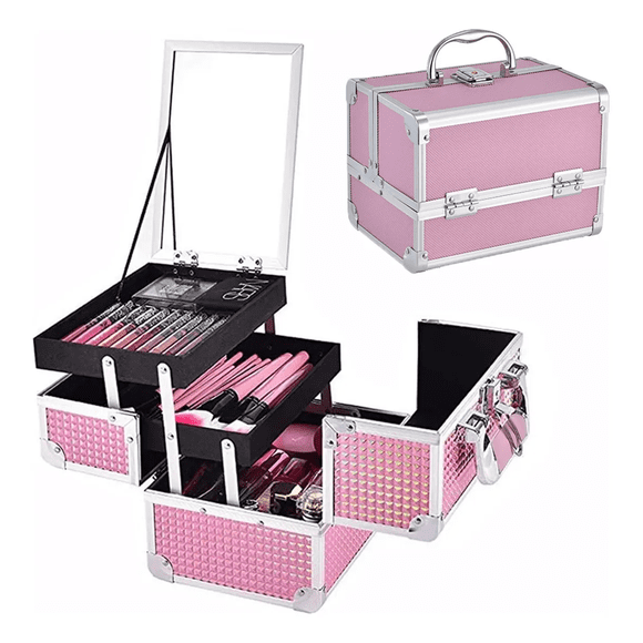Maletín Maquillaje Cosmetiquera Profesional Aluminio Xtellar rosa