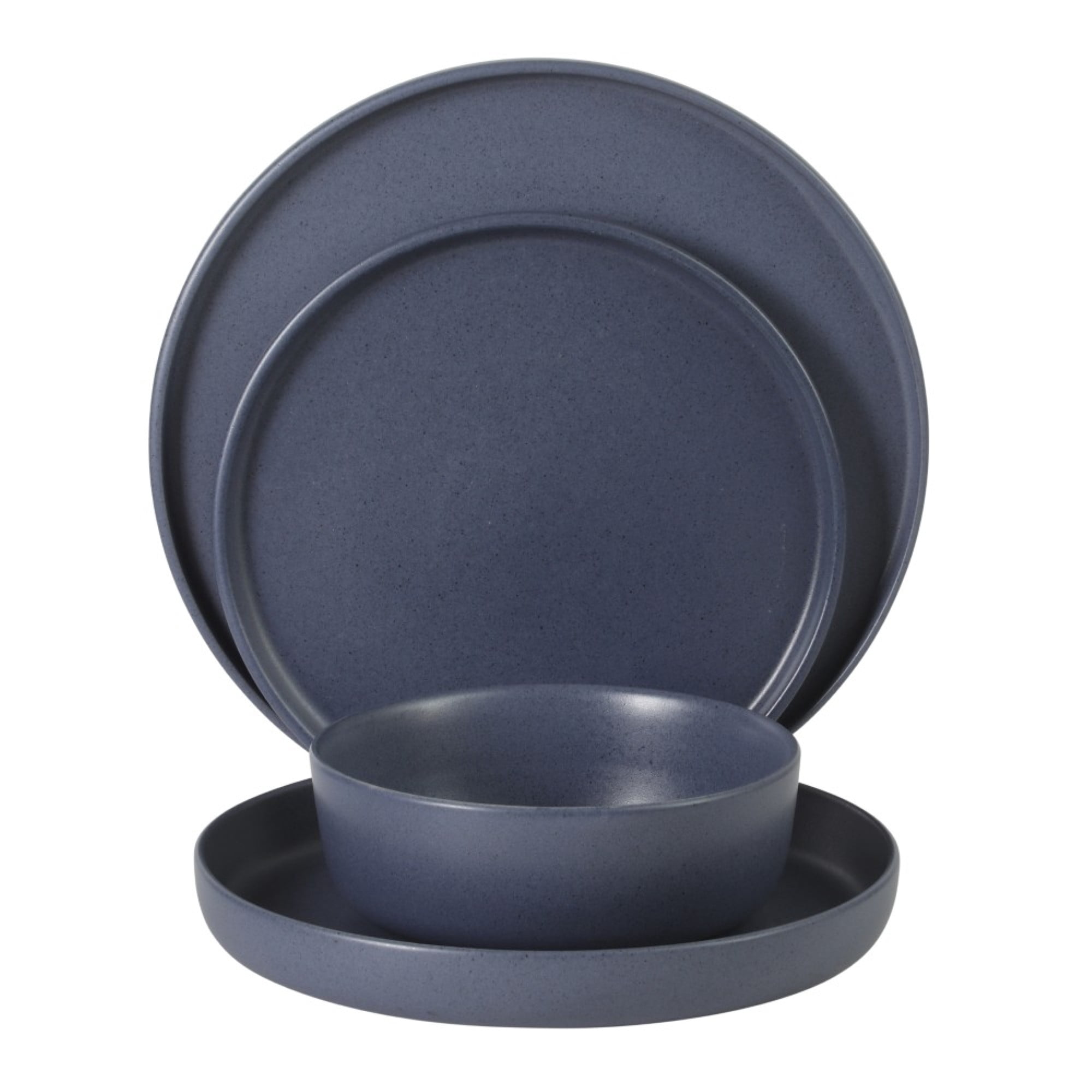 Gibson Elite Bayou Moon Plates and Bowls Sets, 16-Piece Blue Matte Stoneware Dinnerware Sets, Solid Color Reactive Glaze Dish Set