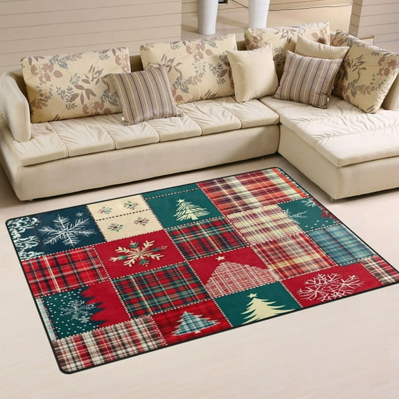Non-Slip Area Rug 31"x20" Indoor Washable Floor Mats Carpet Printed for Living Room, Bedroom, Home Decor Christmas Patchwork Pattern