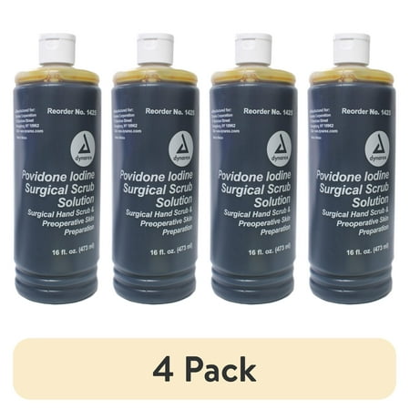 (4 pack) Dynarex Povidone Iodine Surgical Scrub Solution, 16 Fluid Ounces Each - 1 Pack