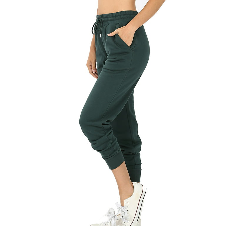 Women's Fleece Relax Fit Cropped Jogger Lounge Sweatpants Running Pants  (Fleece Hunter Green, Large) 