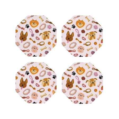 

Fuzoiu Cute Dog Print Leather Coasters Set Drink Coasters Set of 4 for Tabletop Protection Durable PVC Coasters Home Décor and Housewarming Gift-Octagon