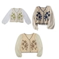 thumbnail image 3 of Womens Flower Crochet Knit Loose Puff Long Sleeve Cropped Cardigan V-Neck Button Down French for Jacket Coat Blous, 3 of 8