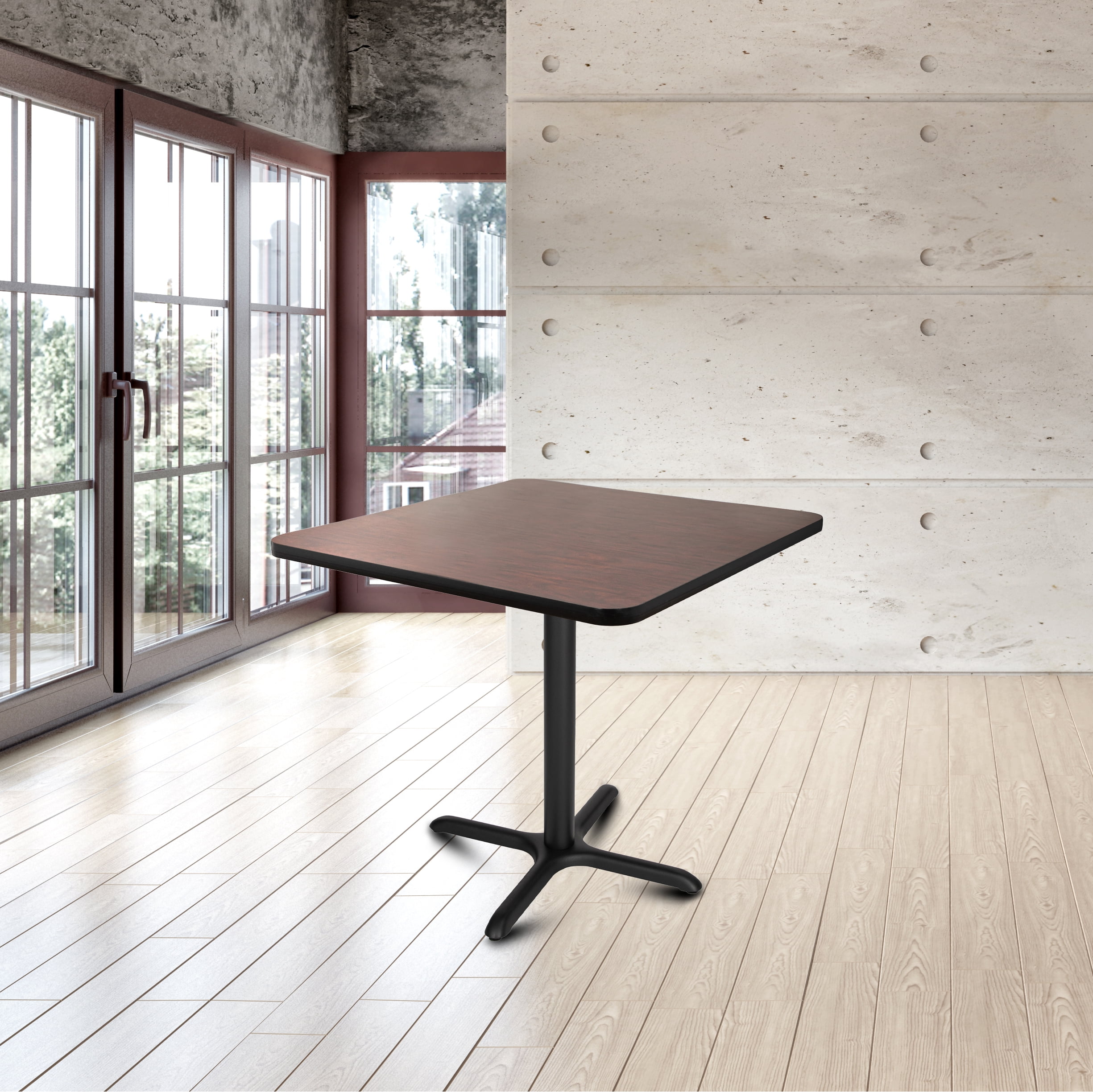 Hampden Furnishings Bennet Collection Steel Frame 36" Square Top, X Base, 30" Height Cafe Table, Black Frame/Mahogany Top
