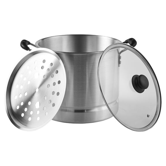 IMUSA 16qt Aluminum Steamer with Glass Lid & Cool Touch Handles