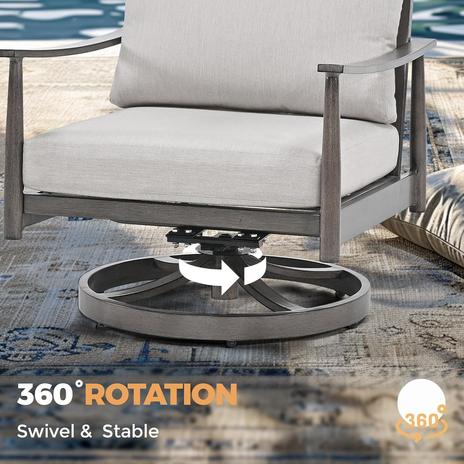 3-Piece 2 Accent Swivel Dining Arm Chairs with Aluminum Side Table, Outdoor Bistro Set