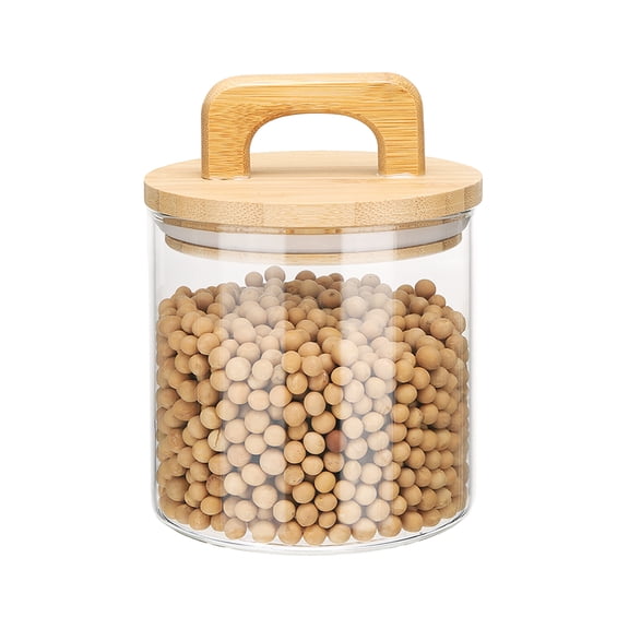 Glass Food Storage Jars 24.64oz Glass Canisters with Bamboo Airtight Wooden Lids Food Storage Container for Coffee Tea Sugar Candy Cookie Rice Flour Pasta Nuts Clear